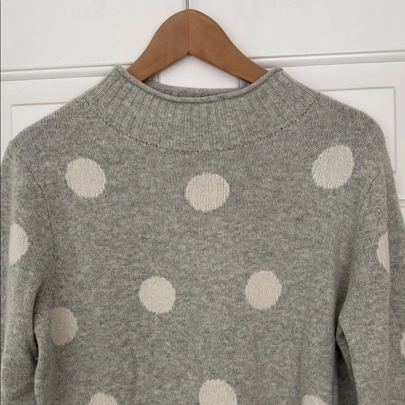 J. Crew Gray and Cream/White Polka Dot Roll Neck Sweater - Picture 2 of 10